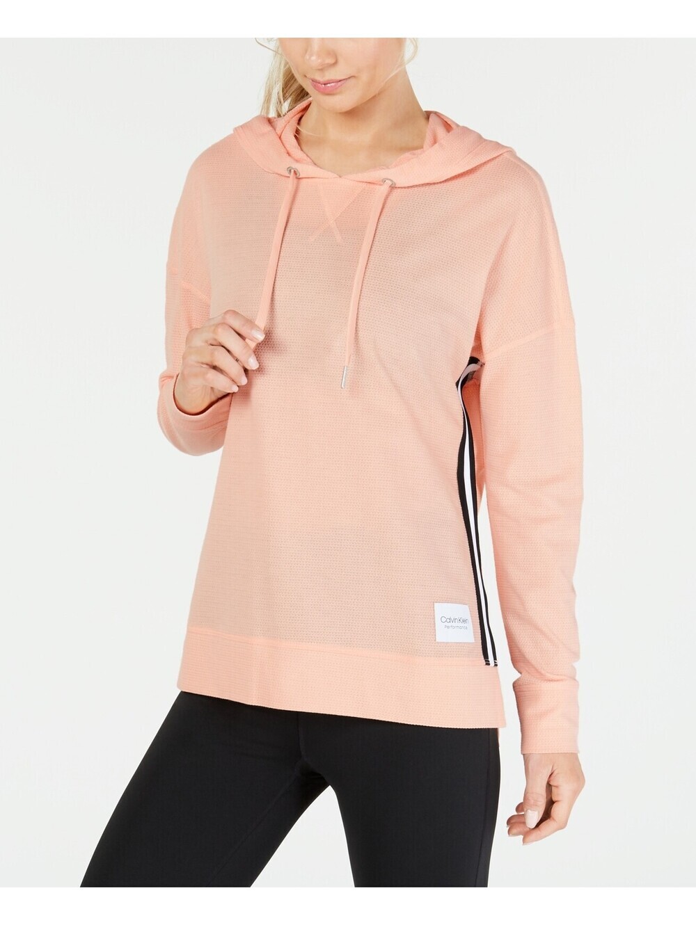 Calvin Klein Womens Varsity Stripe High Low Hem Hoodie Size M